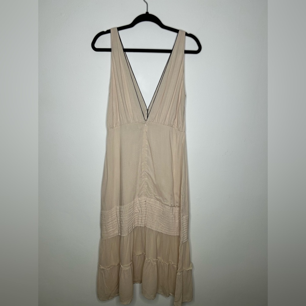 NWT Aura The Label Lauren Midi Dress Plunging V Neck Cream Large Slit Boho Chic - Picture 10 of 12